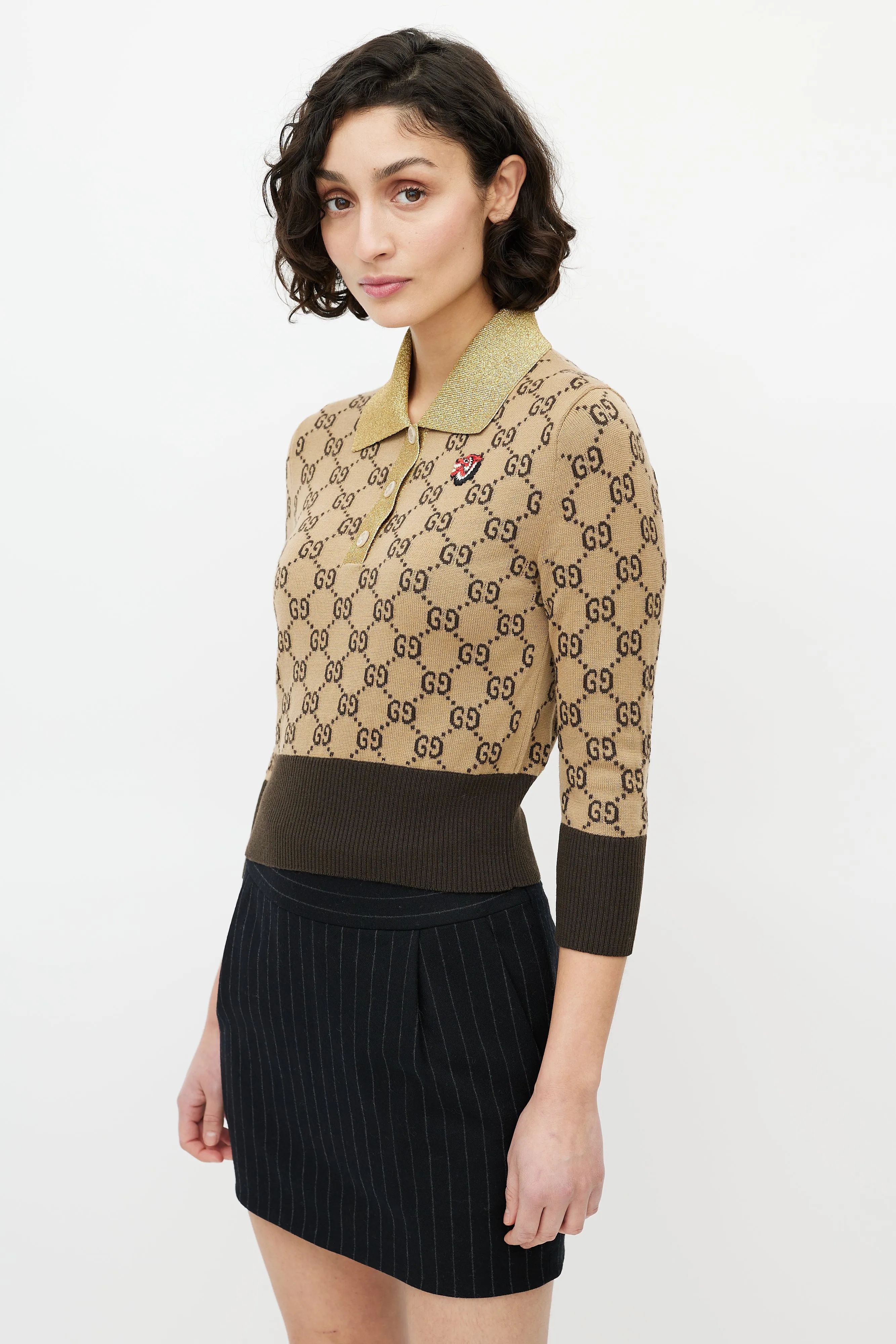 Brown & Gold Monogram Polo Sweater