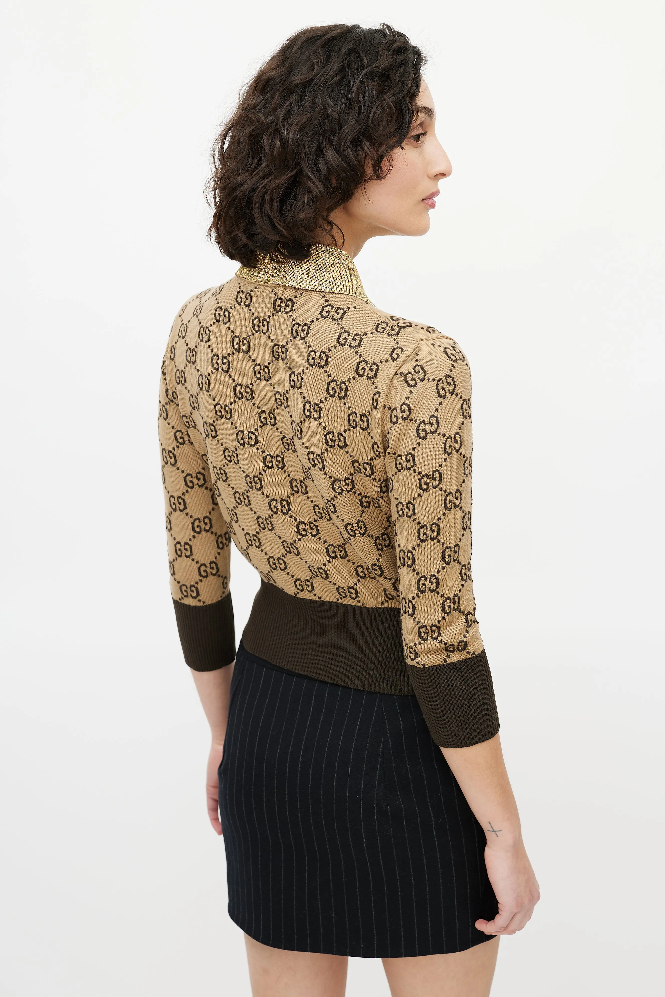 Brown & Gold Monogram Polo Sweater