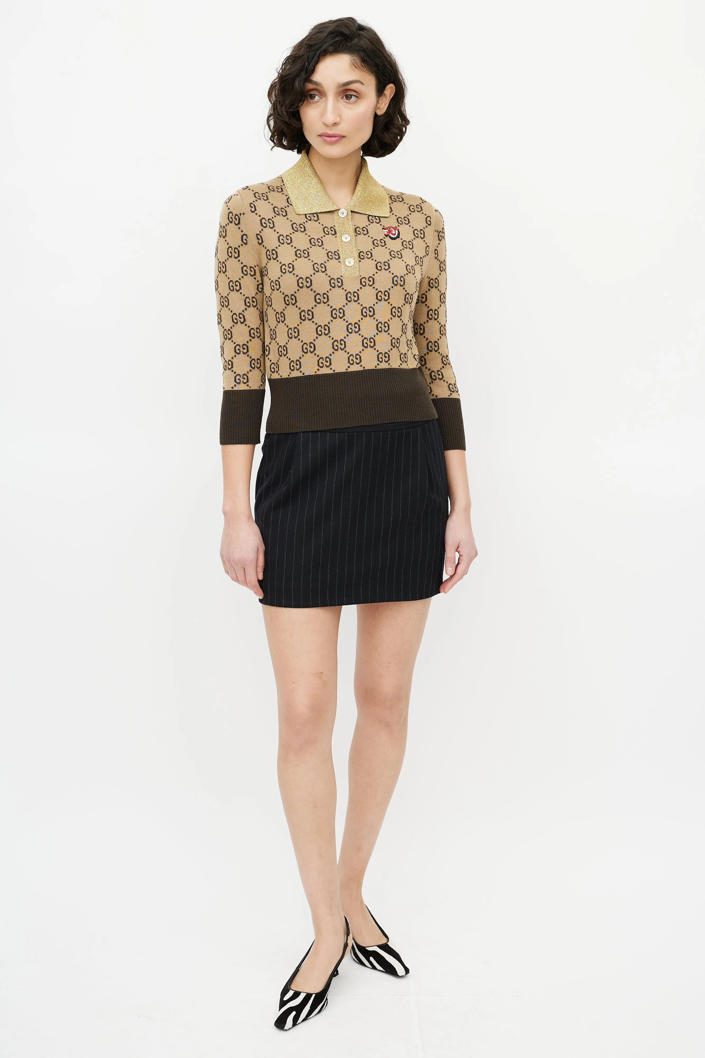 Brown & Gold Monogram Polo Sweater