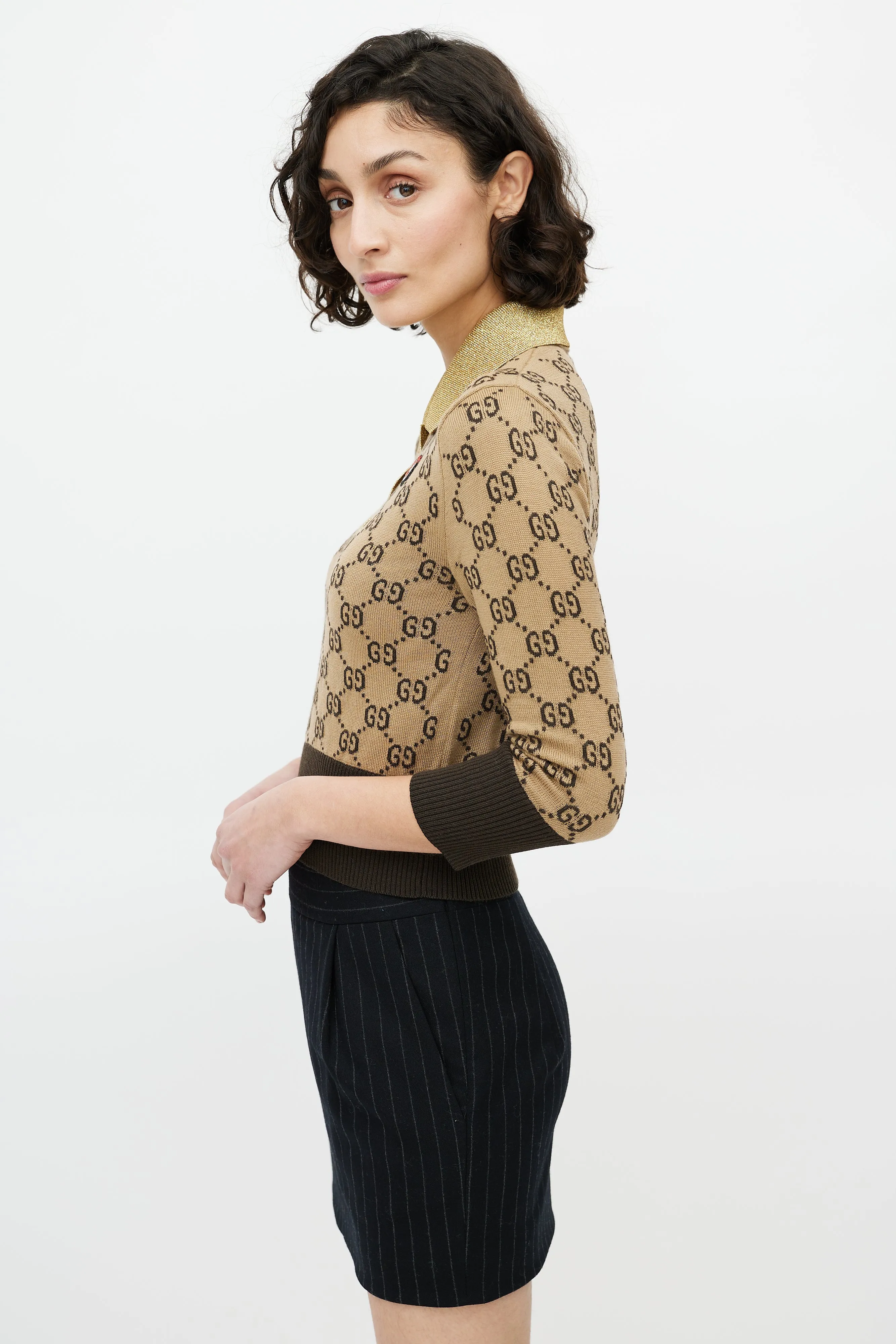 Brown & Gold Monogram Polo Sweater