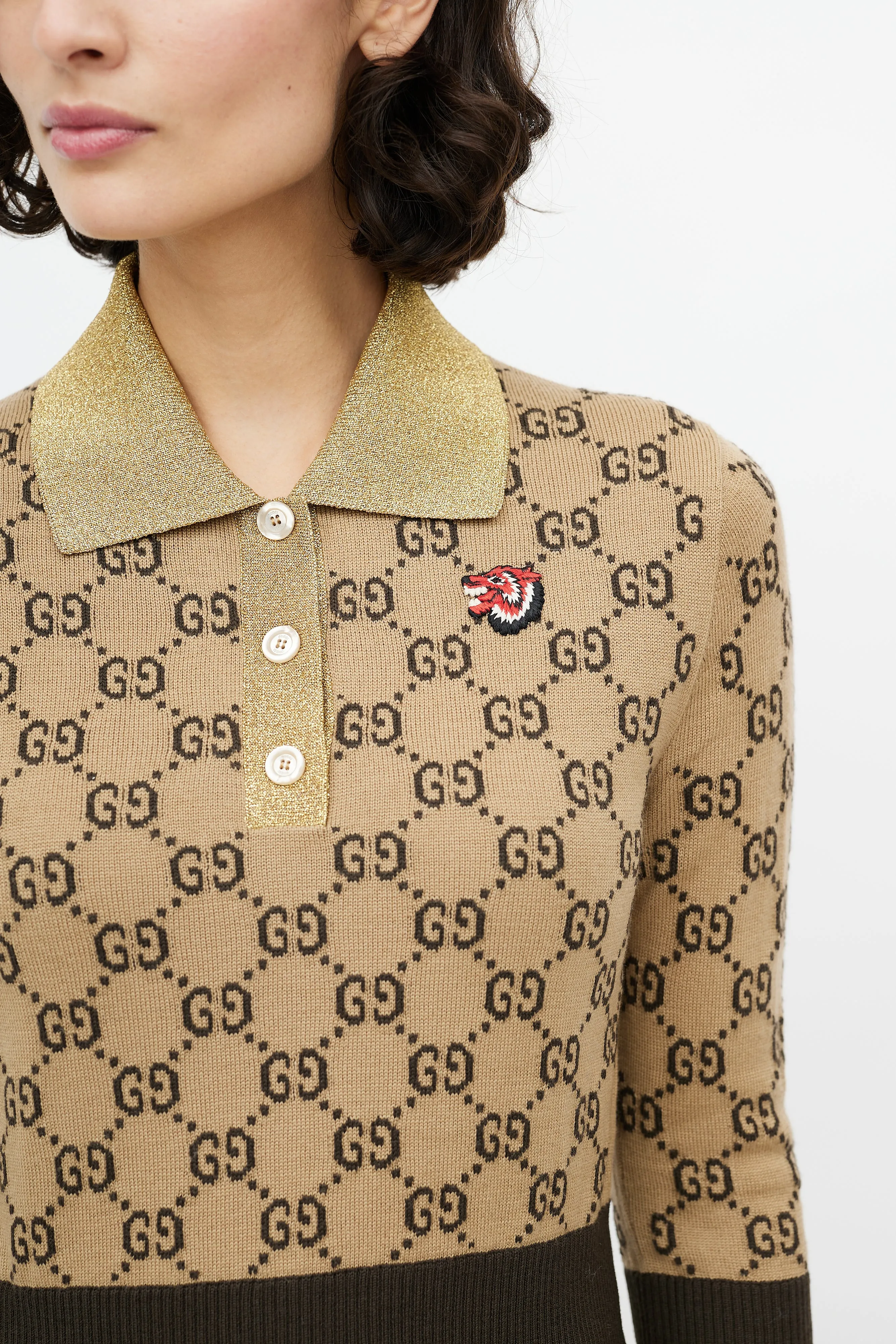 Brown & Gold Monogram Polo Sweater