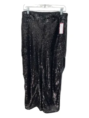 By Anthropologie Size 6 Black Fully Sequined Cargo Zip & Button Wide Leg Pants