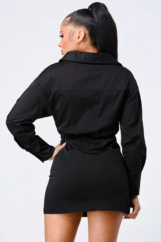 CHIC COLLARED WRAP-TIE LONG SLEEVE ROMPER