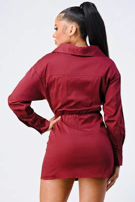 CHIC COLLARED WRAP-TIE LONG SLEEVE ROMPER