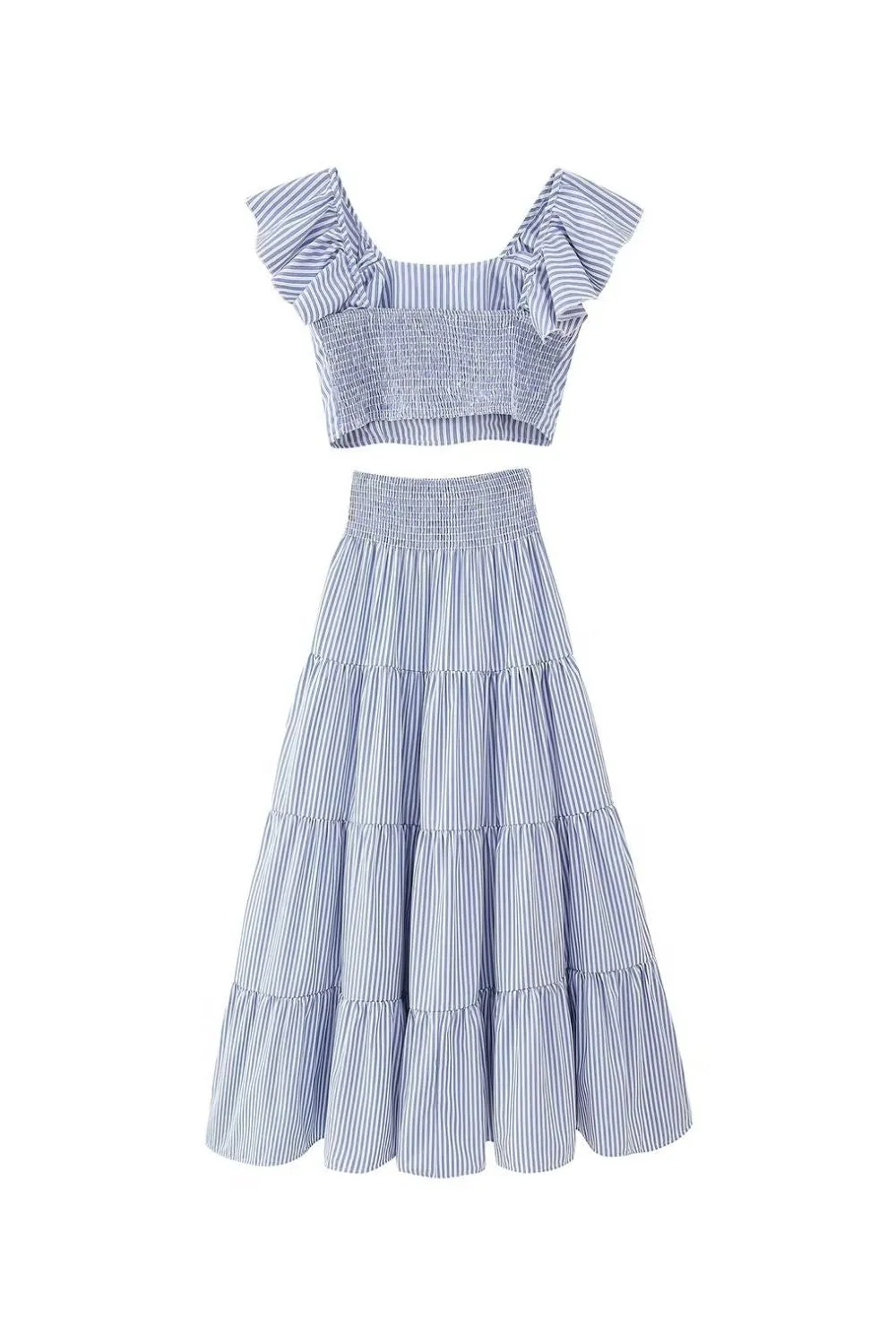'Chloe' Striped Short Top & Cake Skirt Midi Dress Set