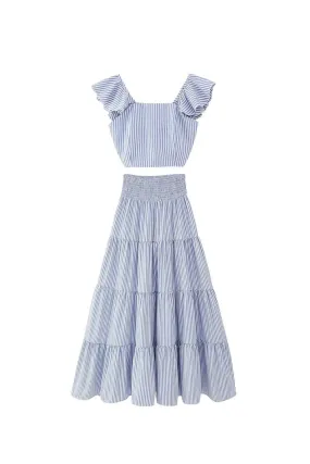 'Chloe' Striped Short Top & Cake Skirt Midi Dress Set