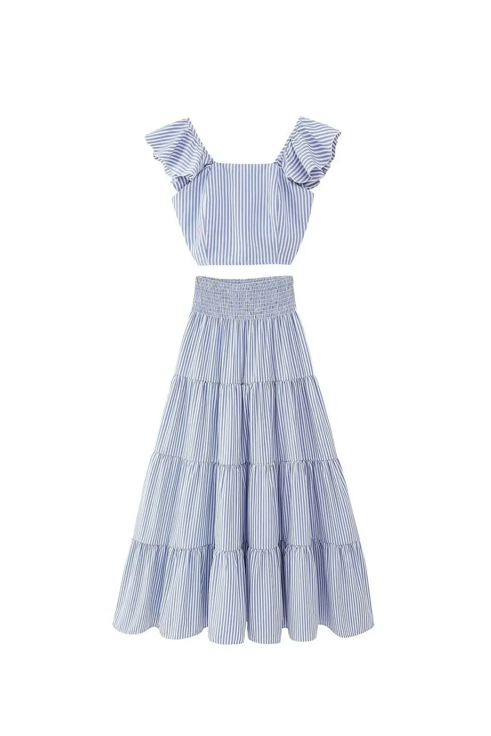 'Chloe' Striped Short Top & Cake Skirt Midi Dress Set