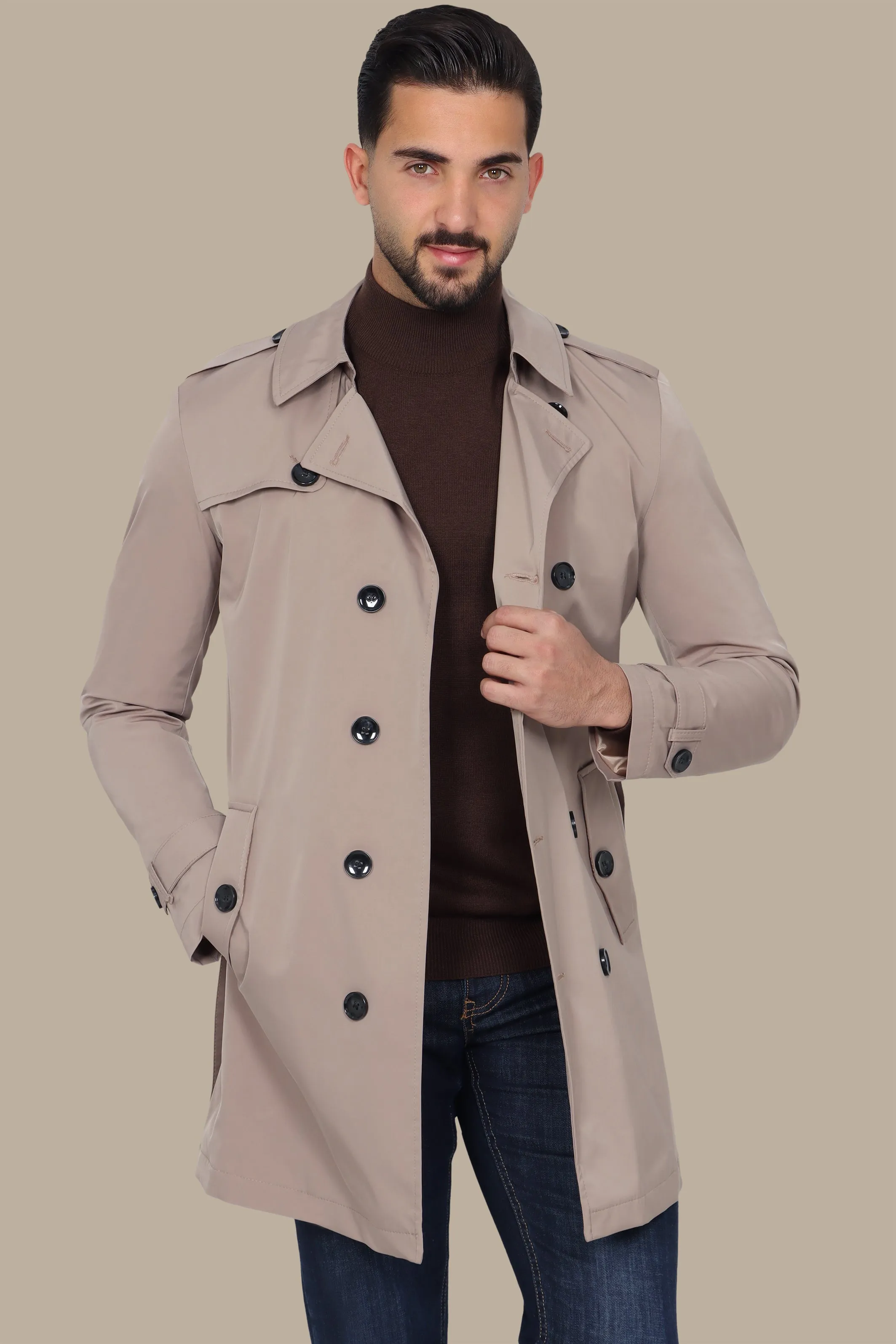 Classic Double-Breasted Beige Trench Coat