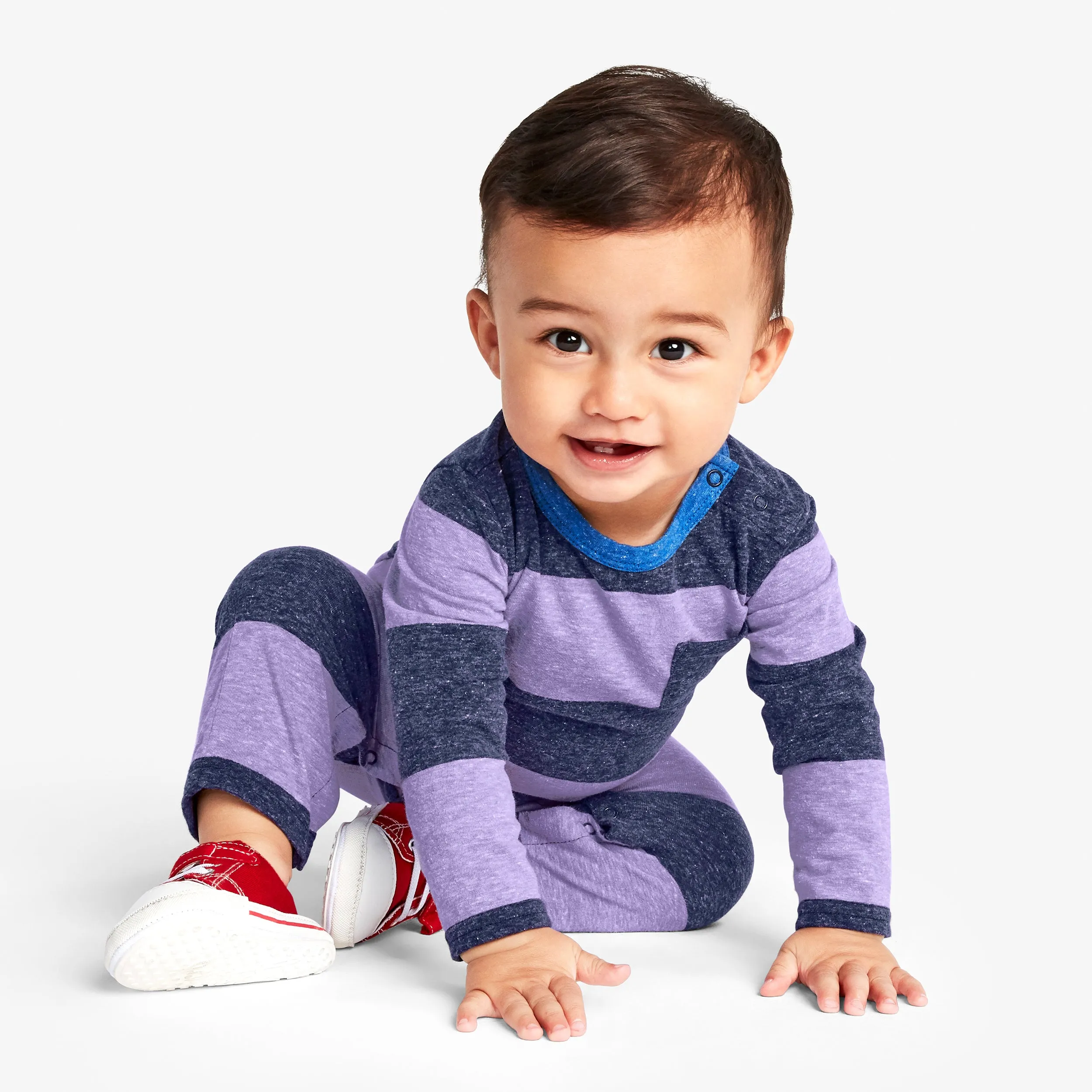 Clearance baby romper in bold heathered stripe