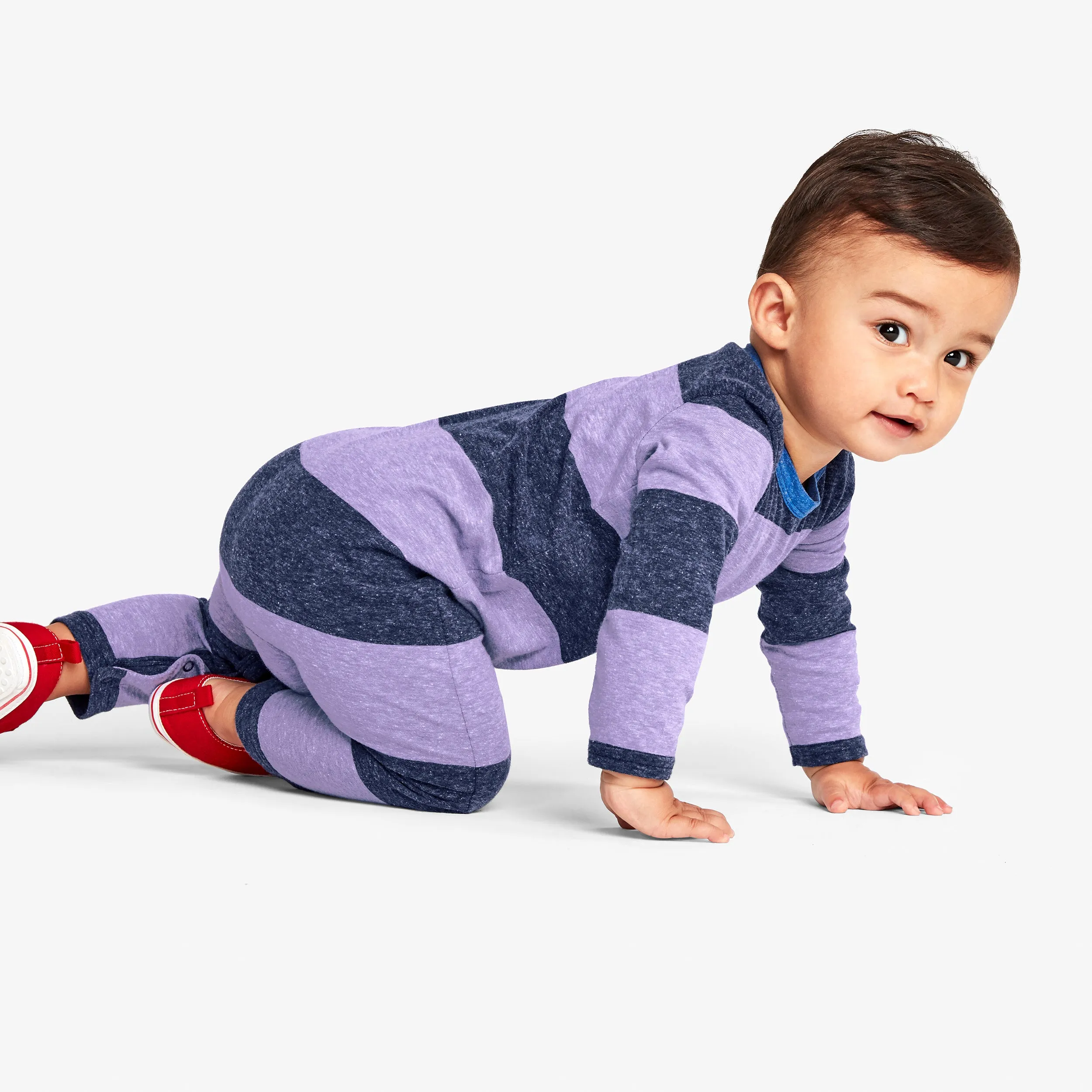 Clearance baby romper in bold heathered stripe