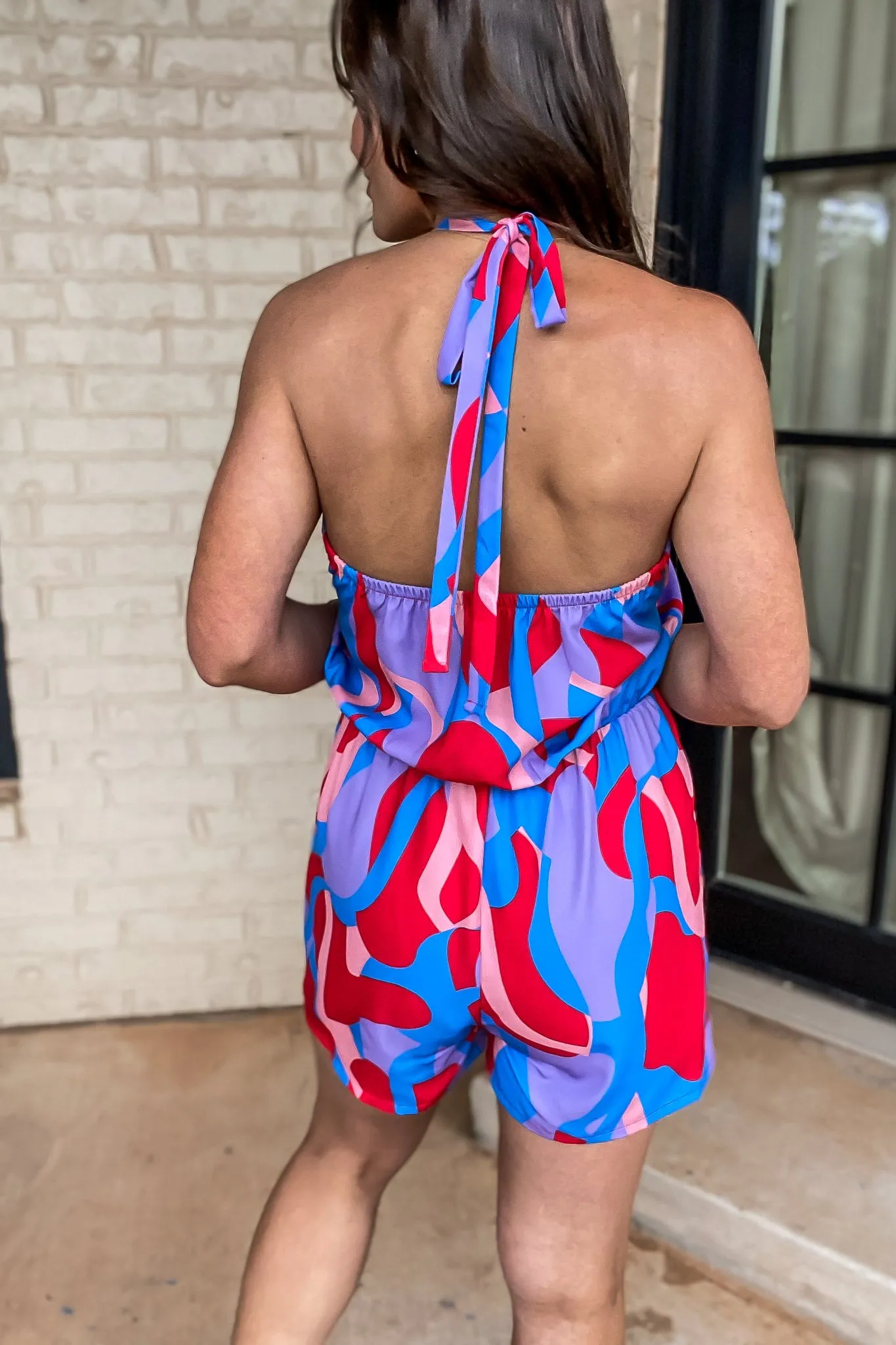 Color Mixer Cross Neck Halter Romper