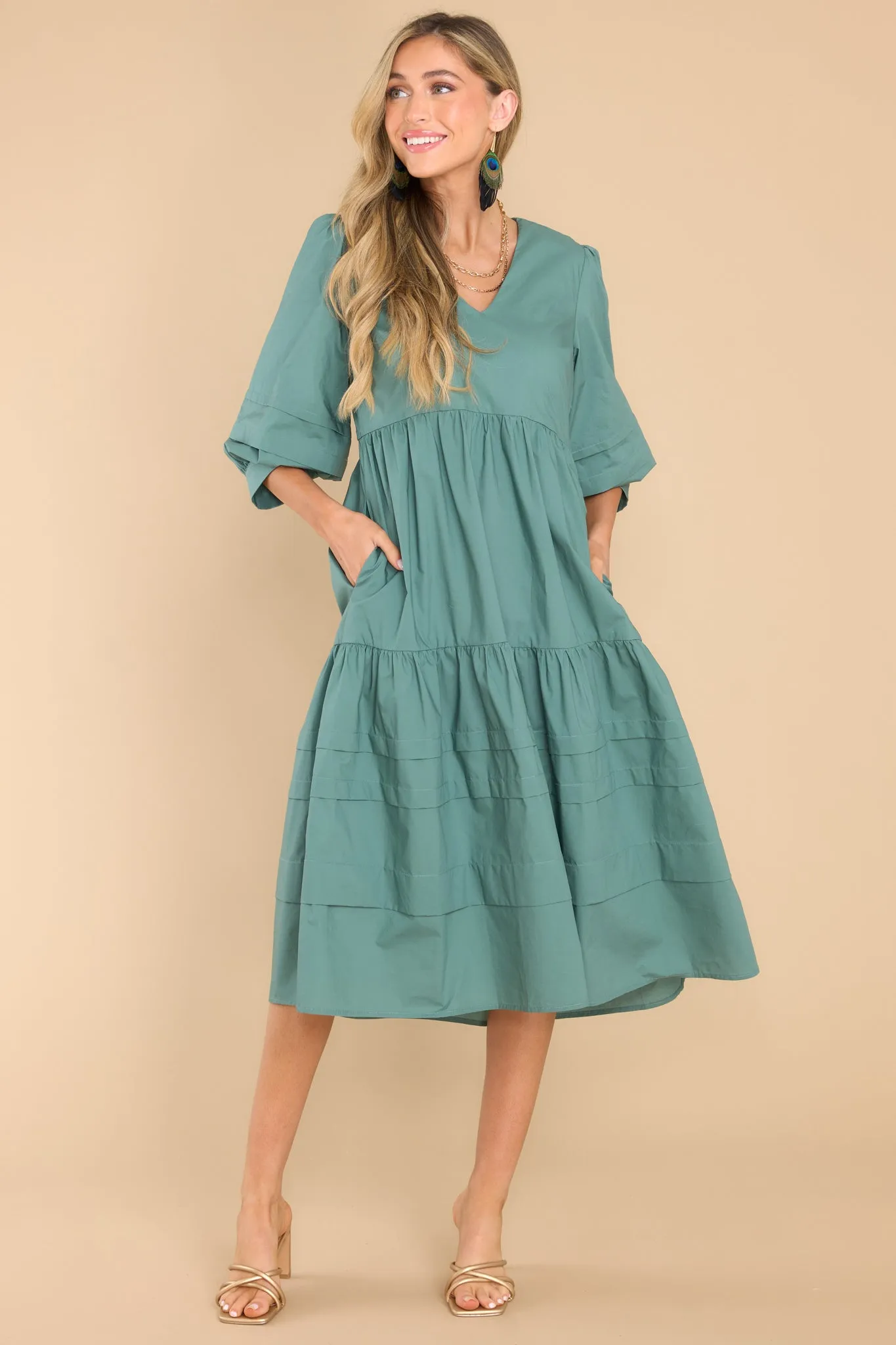 Cozy And Carefree Desert Sage Midi Dress
