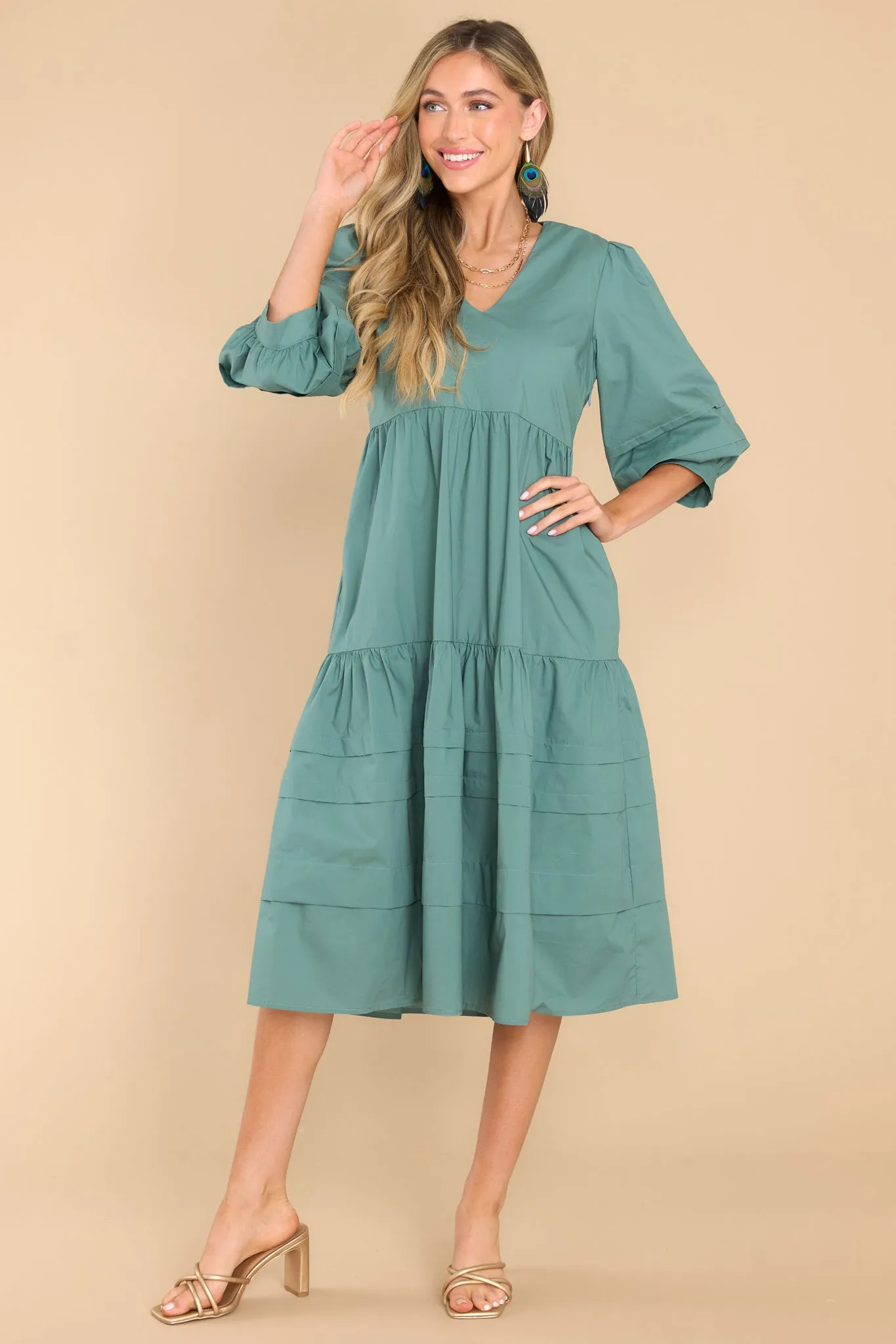 Cozy And Carefree Desert Sage Midi Dress