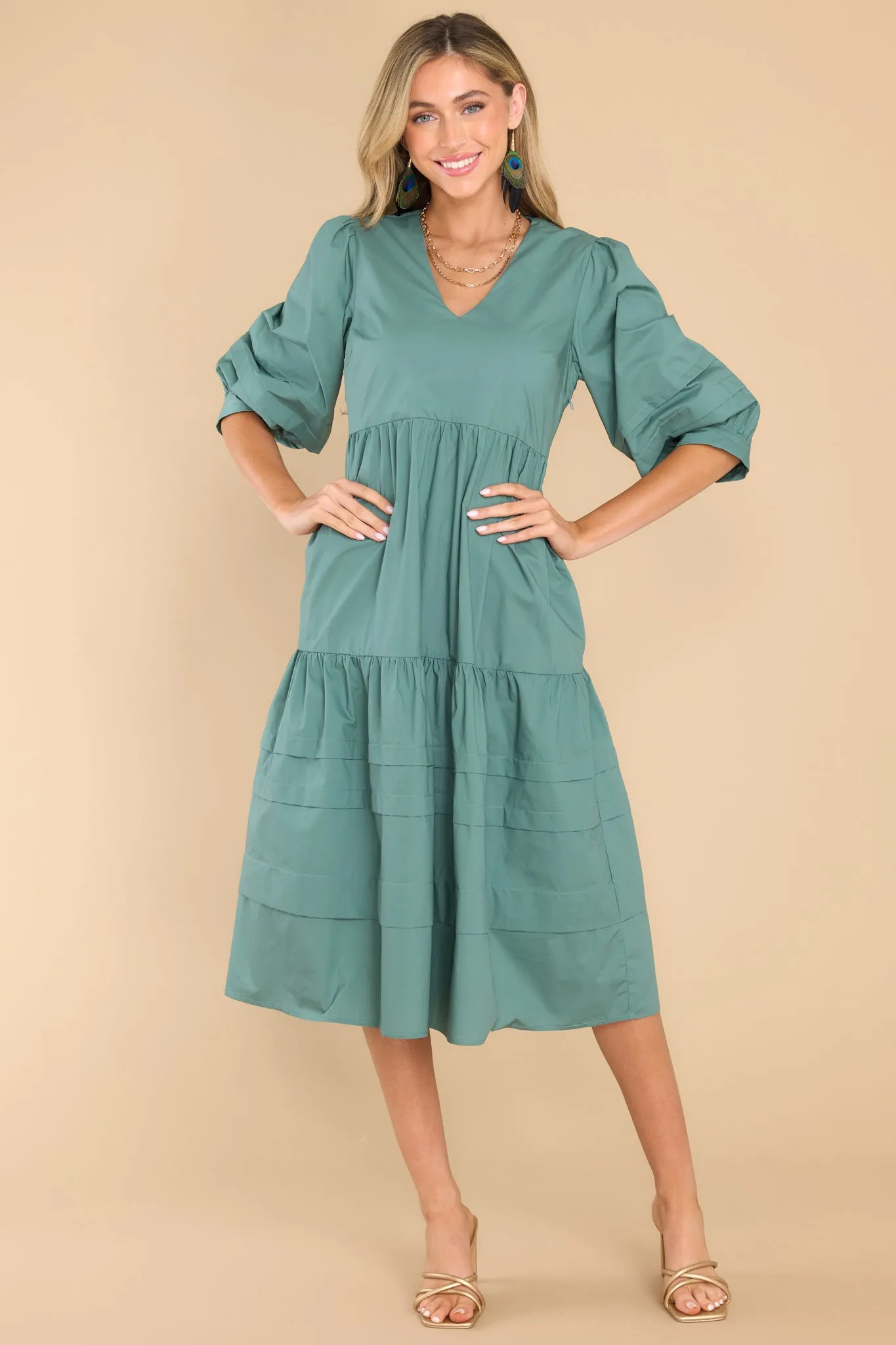 Cozy And Carefree Desert Sage Midi Dress