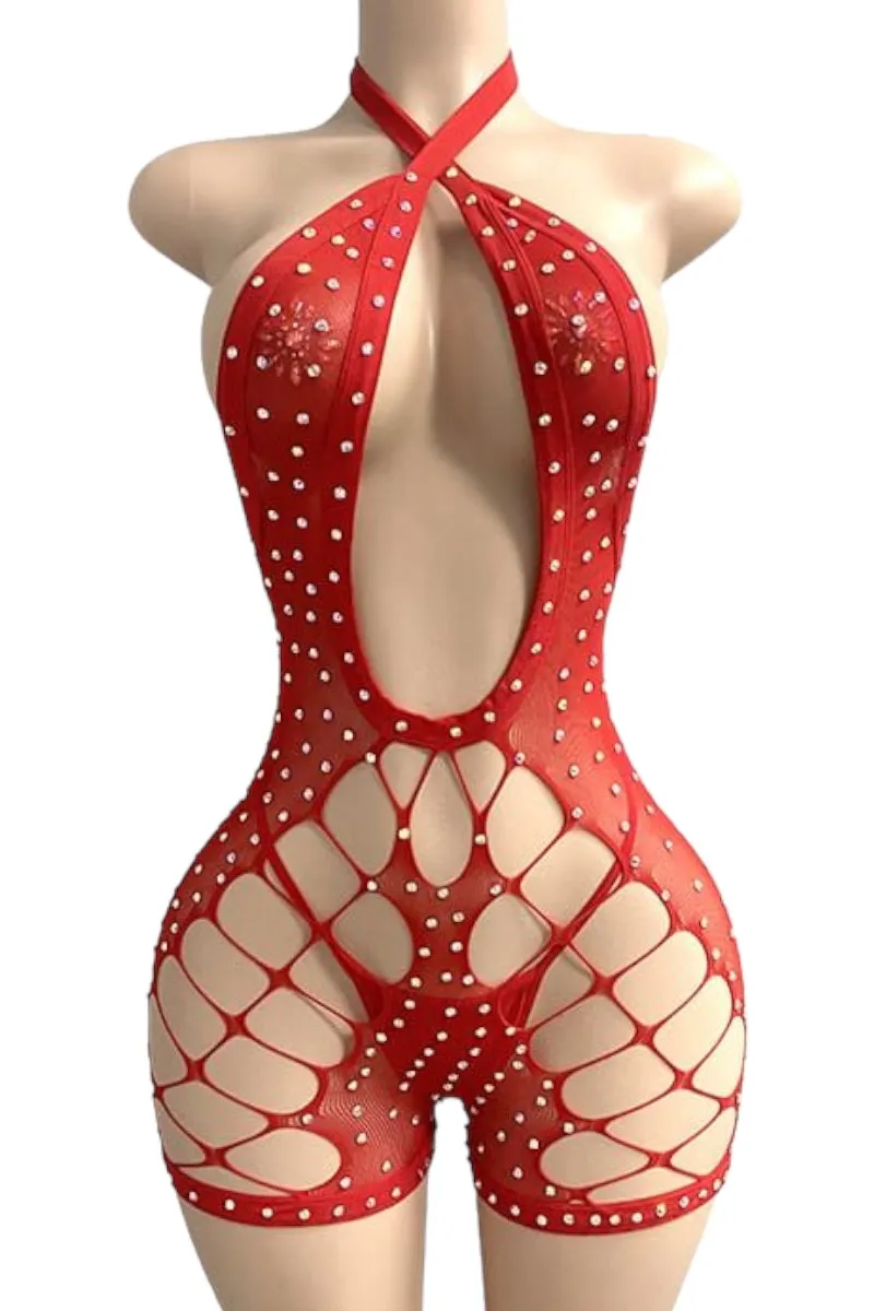 Crossed Rhinestone Lingerie Romper