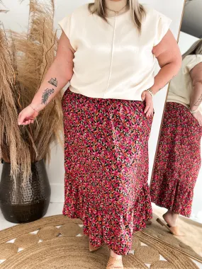 Curvy Floating Florals Midi Skirt