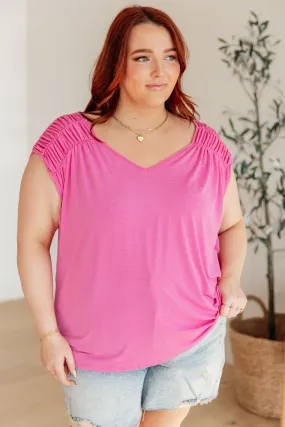 Dear Scarlett Ruched Cap Sleeve Top in Magenta