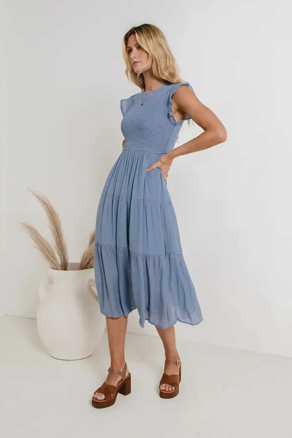 Declan Midi Dress in Blue - FINAL SALE