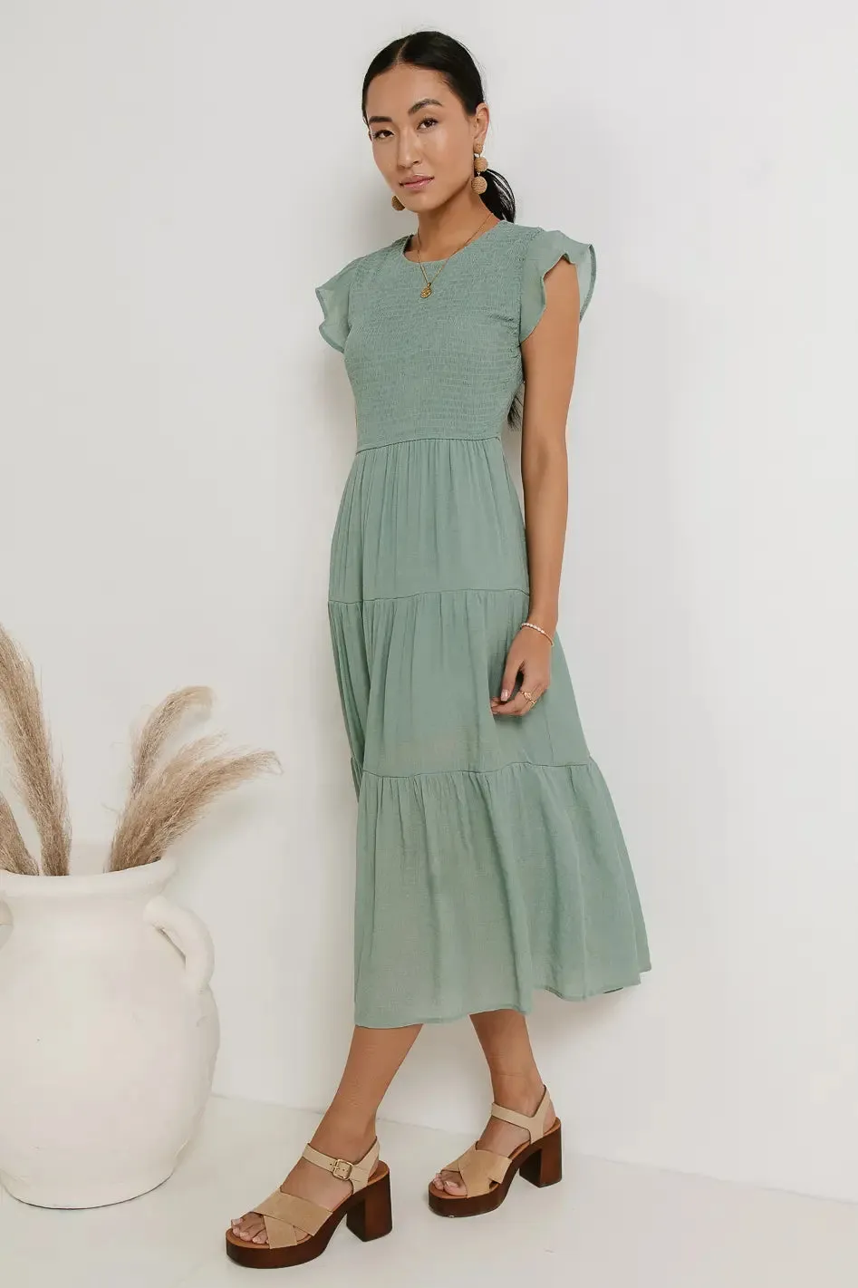 Declan Midi Dress in Sage - FINAL SALE