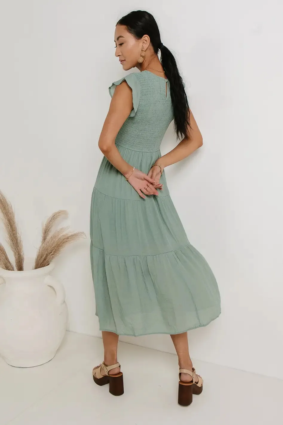 Declan Midi Dress in Sage - FINAL SALE