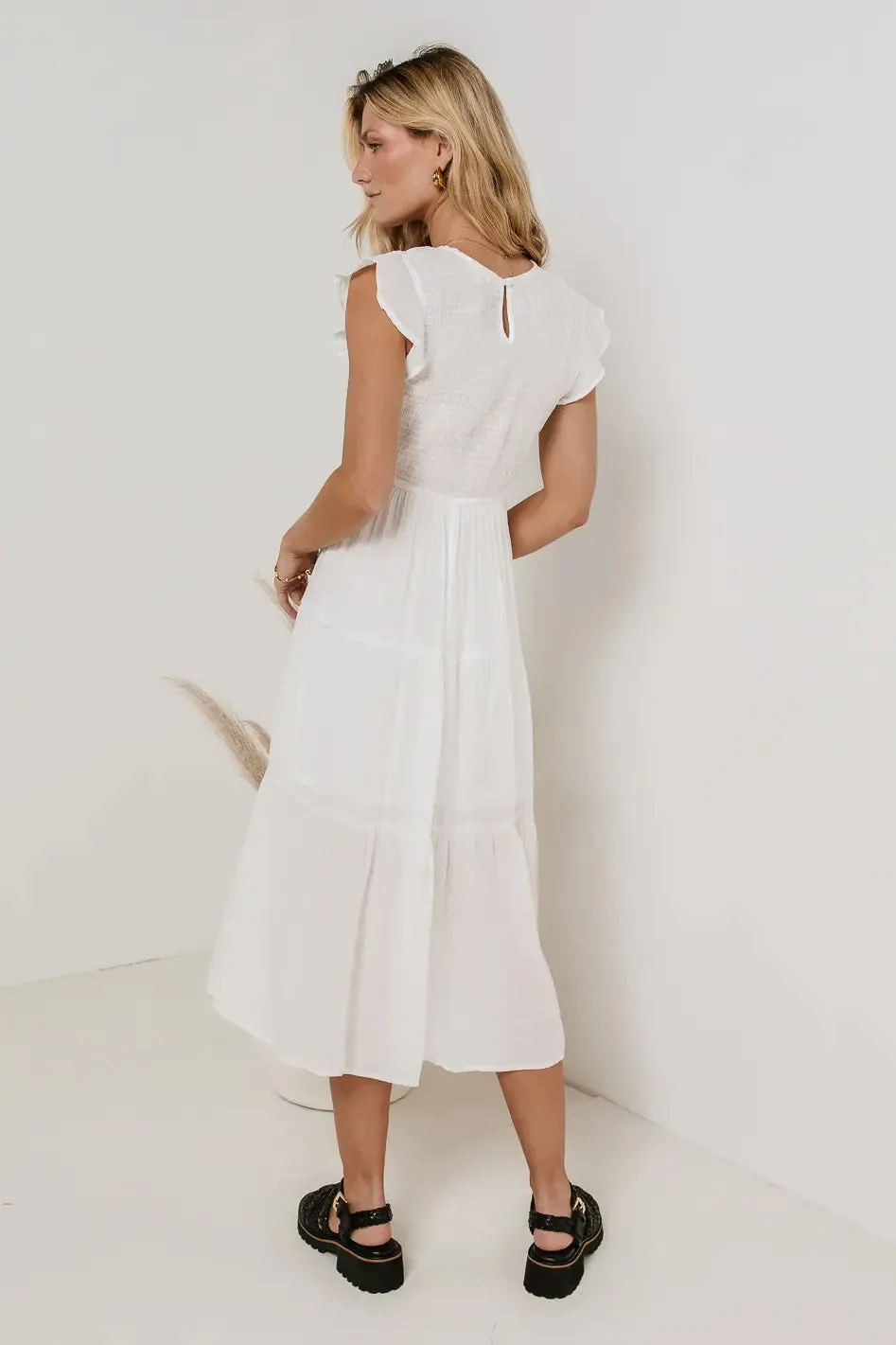 Declan Midi Dress in White - FINAL SALE