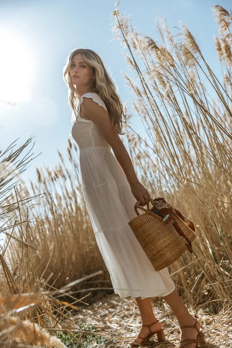 Declan Midi Dress in White - FINAL SALE