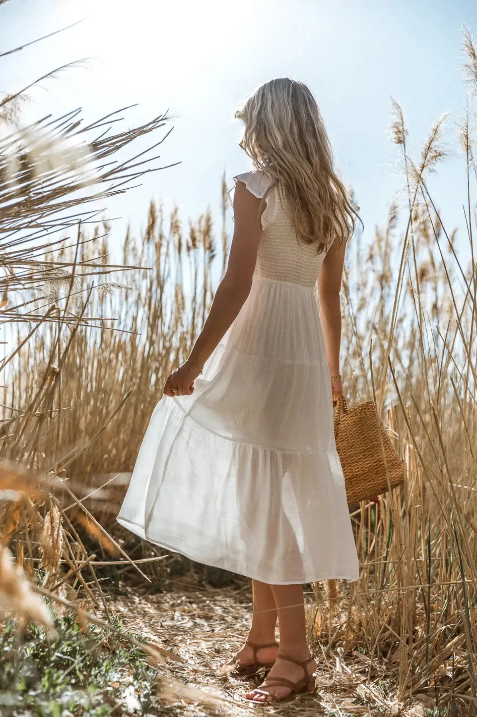 Declan Midi Dress in White - FINAL SALE
