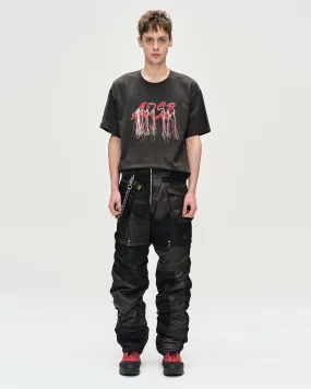 DETACHABLE PATCHWORK CARGO PANTS apa697m(BLACK)