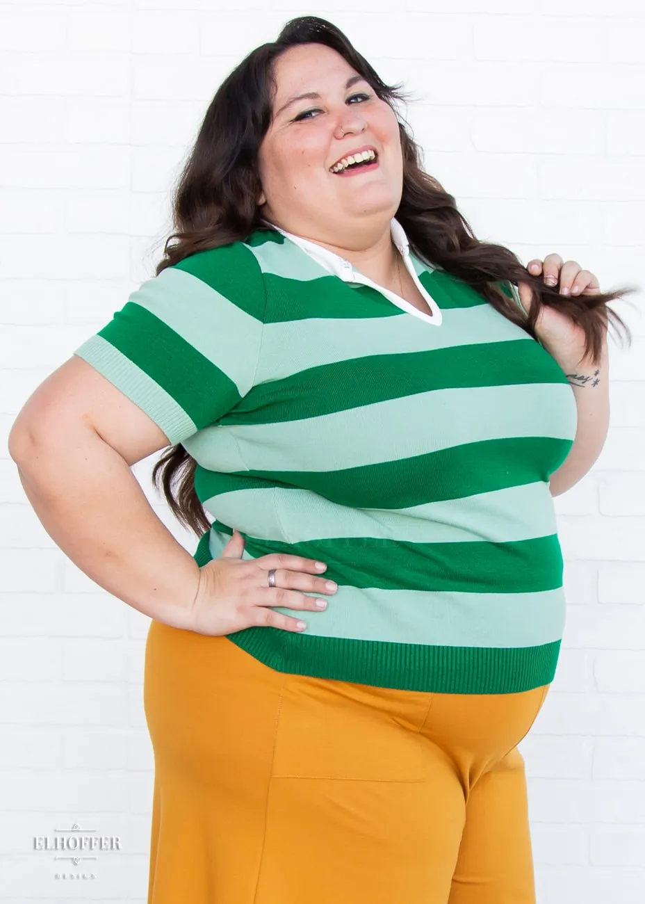 Detective Green Striped Polo Top