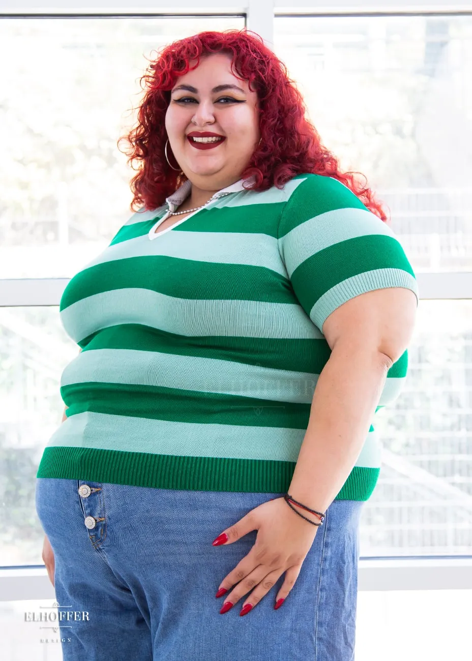 Detective Green Striped Polo Top