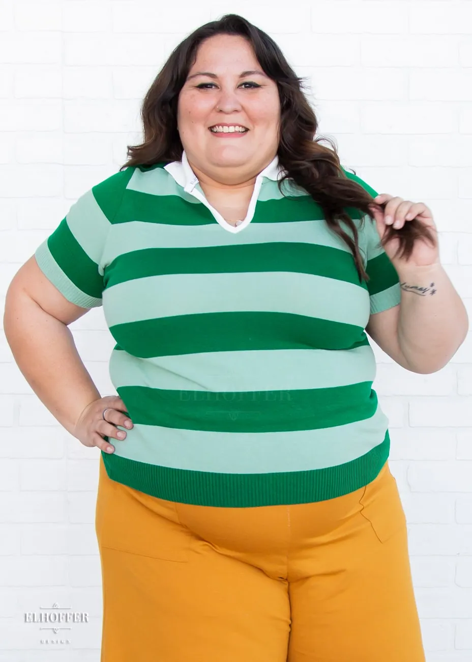 Detective Green Striped Polo Top