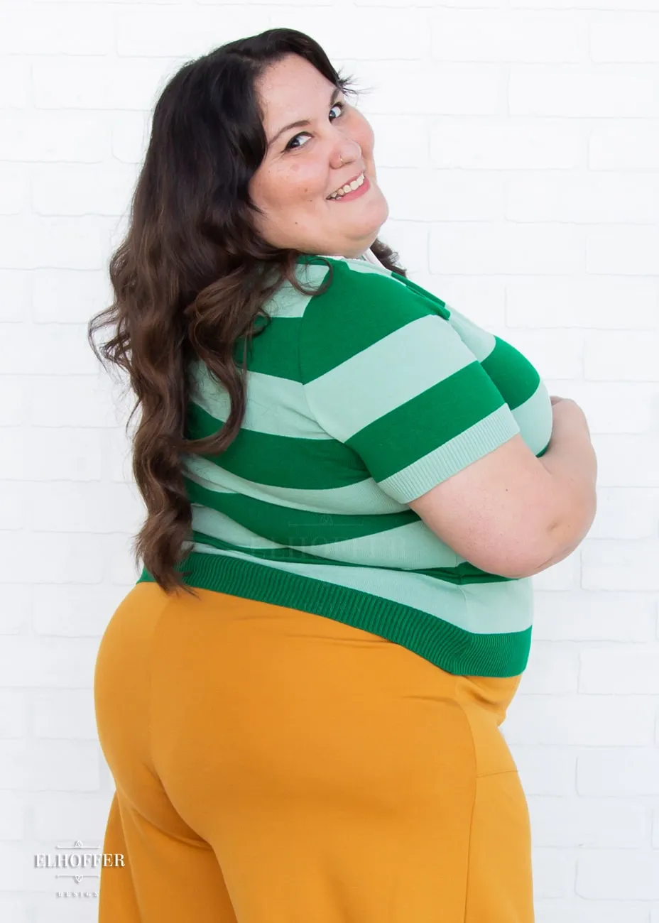 Detective Green Striped Polo Top