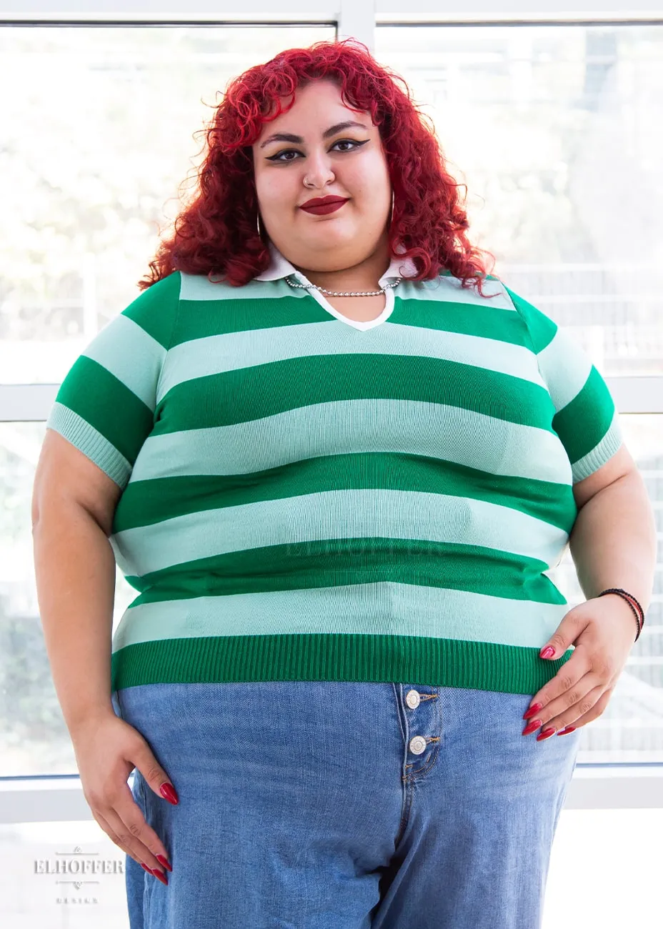 Detective Green Striped Polo Top