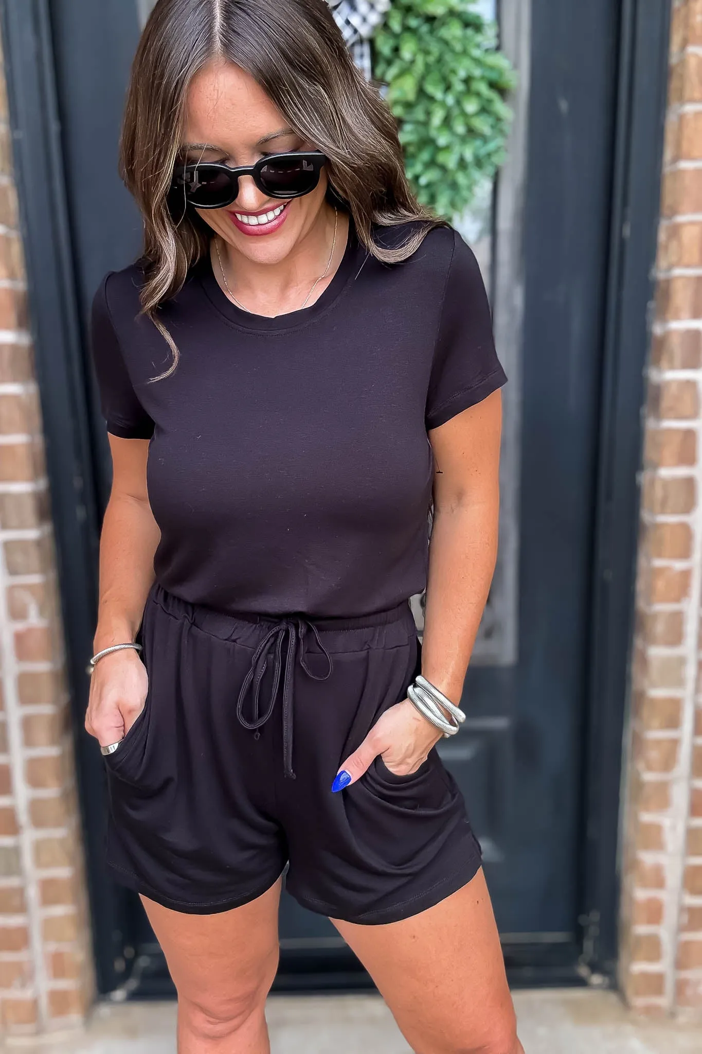 Drapey Black Rayon Blend Romper