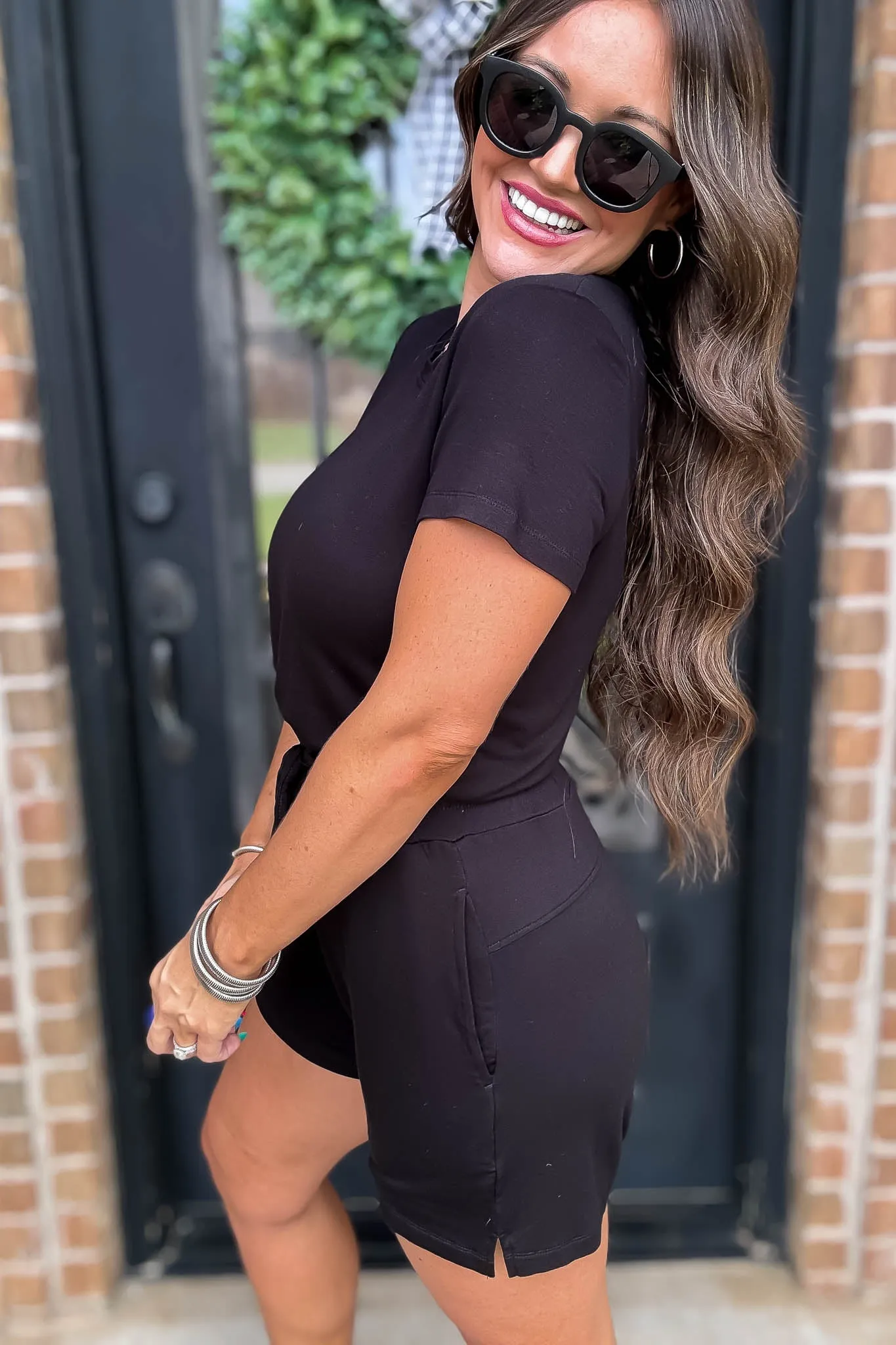 Drapey Black Rayon Blend Romper