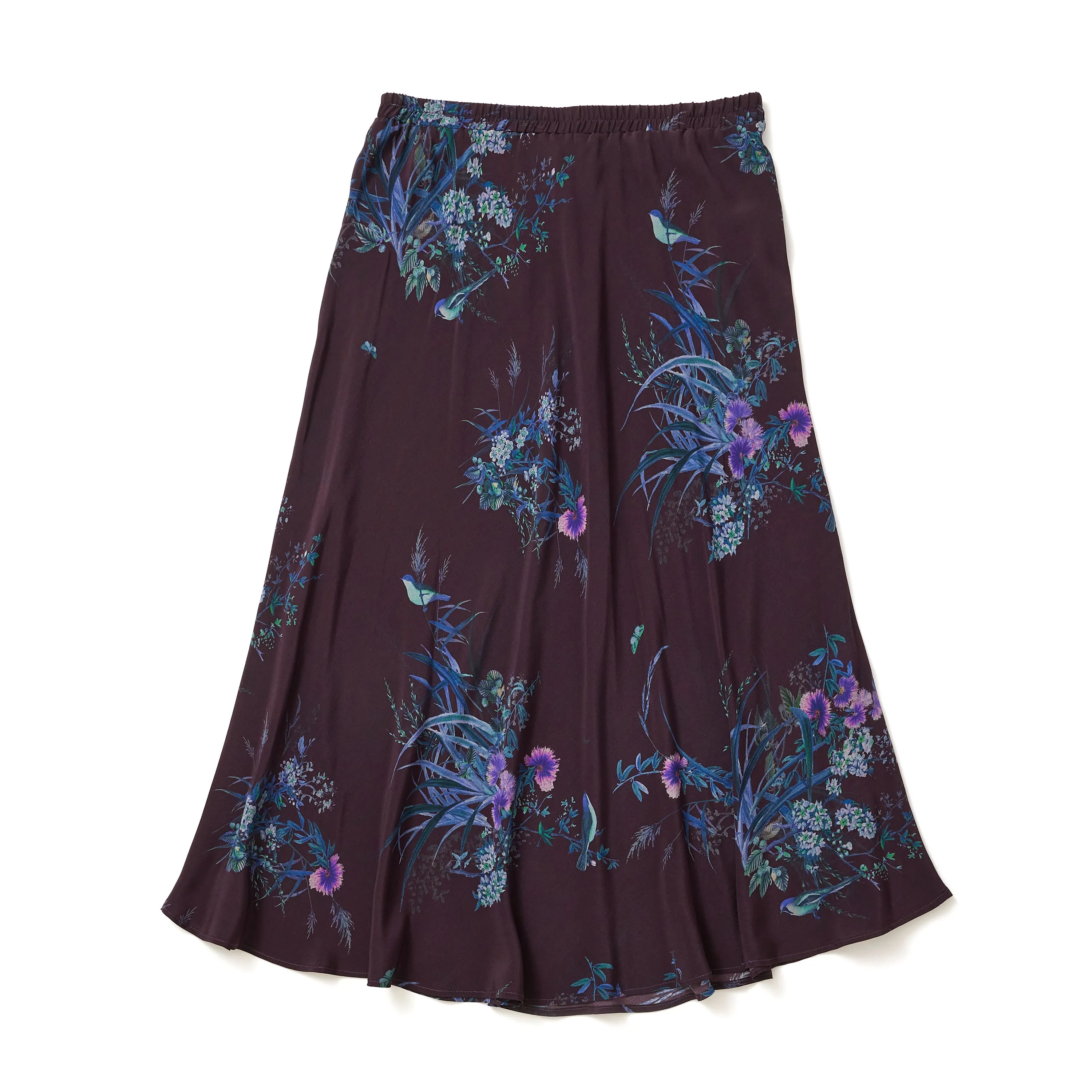 Duchess Midi Skirt in Plum Bird/Fleur Silk