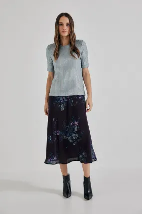 Duchess Midi Skirt in Plum Bird/Fleur Silk