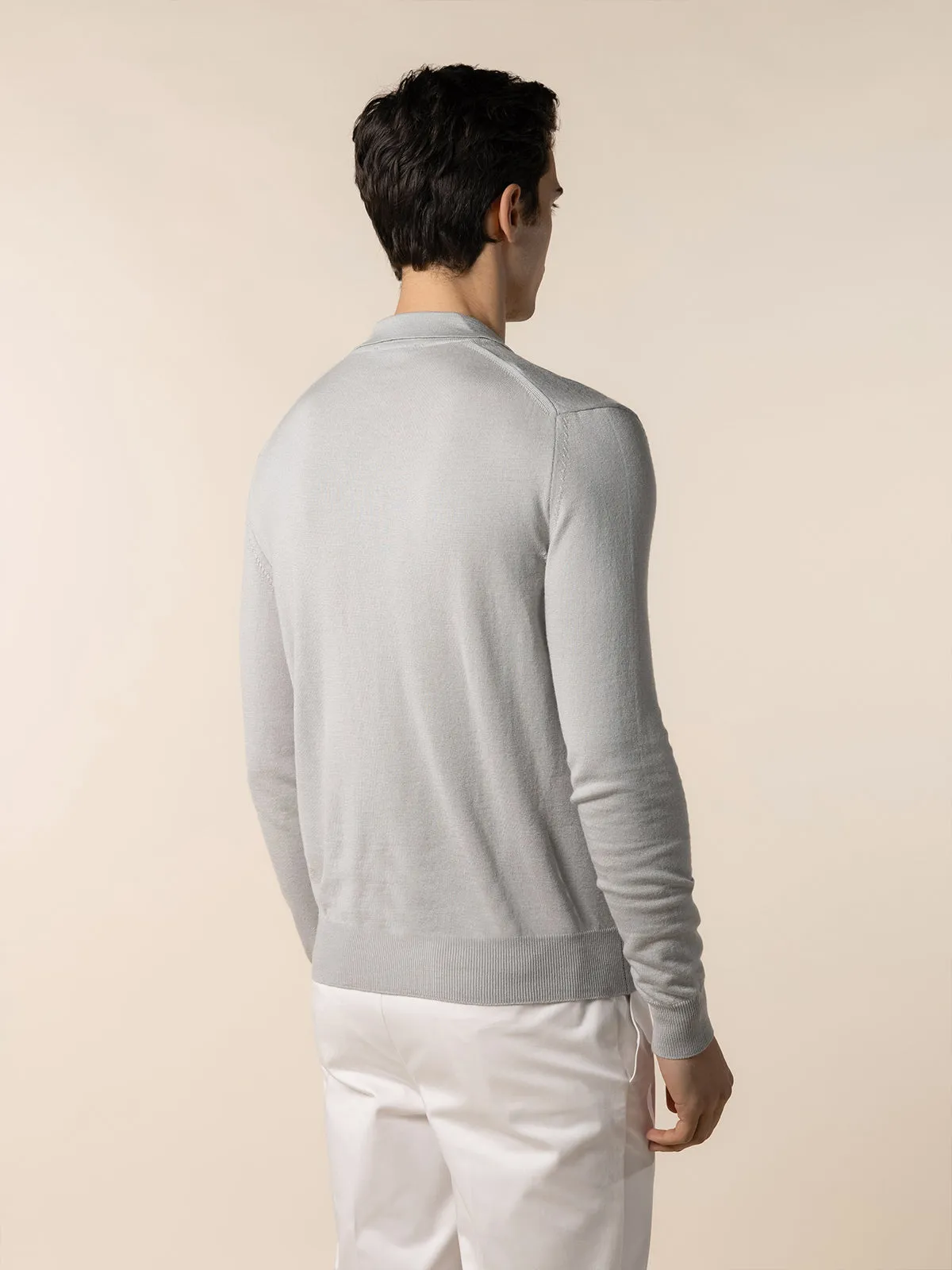 Extrafine Merino Buttonless Polo Classic Grey