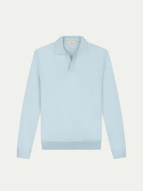 Extrafine Merino Buttonless Polo Cool Blue