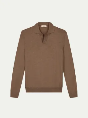 Extrafine Merino Buttonless Polo Golden Brown
