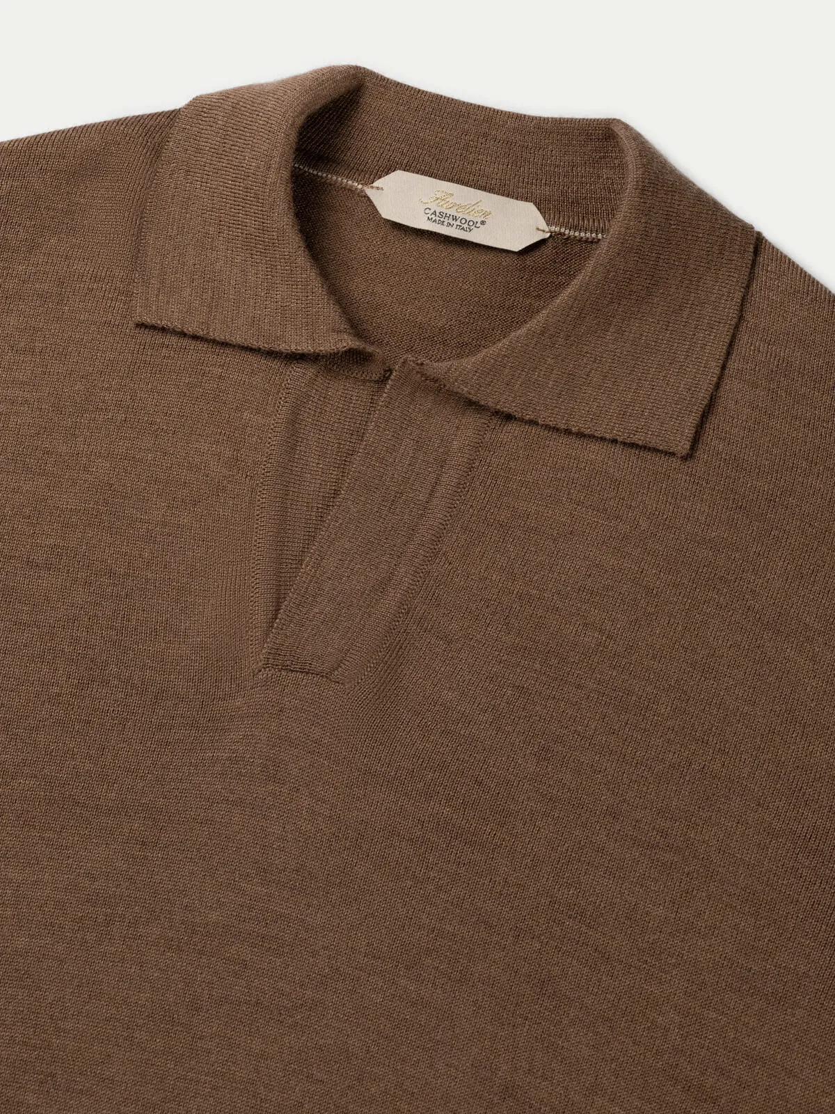 Extrafine Merino Buttonless Polo Golden Brown