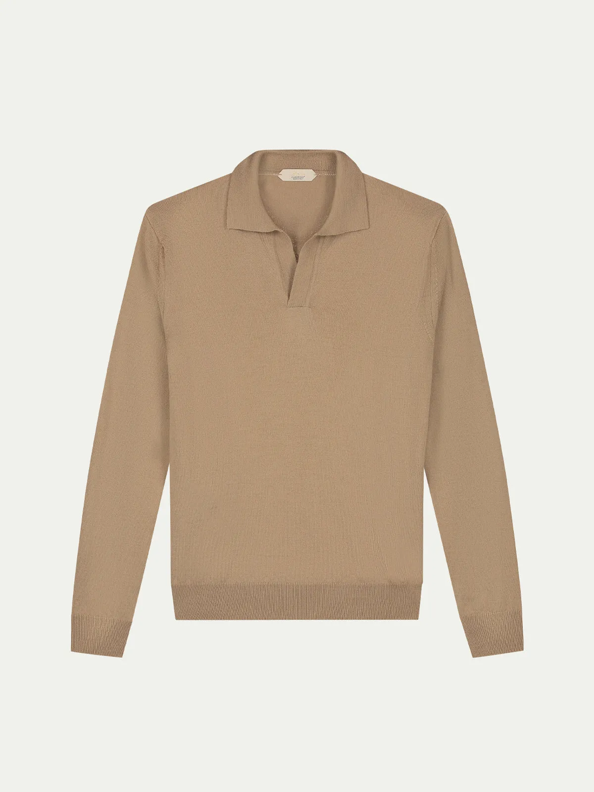 Extrafine Merino Buttonless Polo Hazelnut