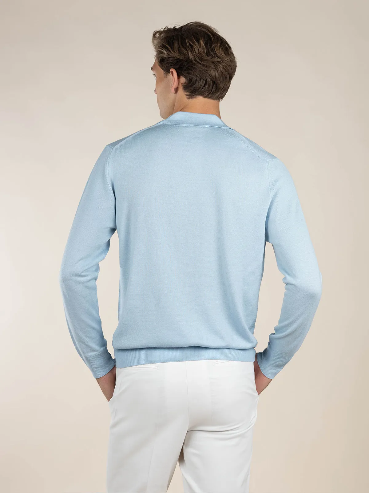 Extrafine Merino Buttonless Polo Light Blue