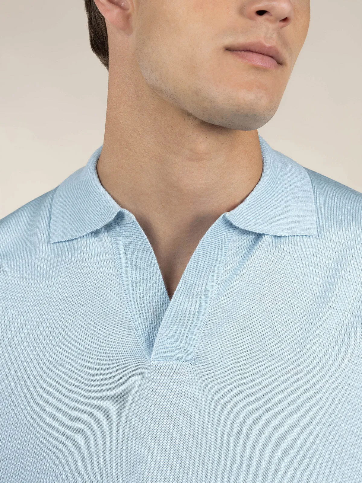 Extrafine Merino Buttonless Polo Light Blue