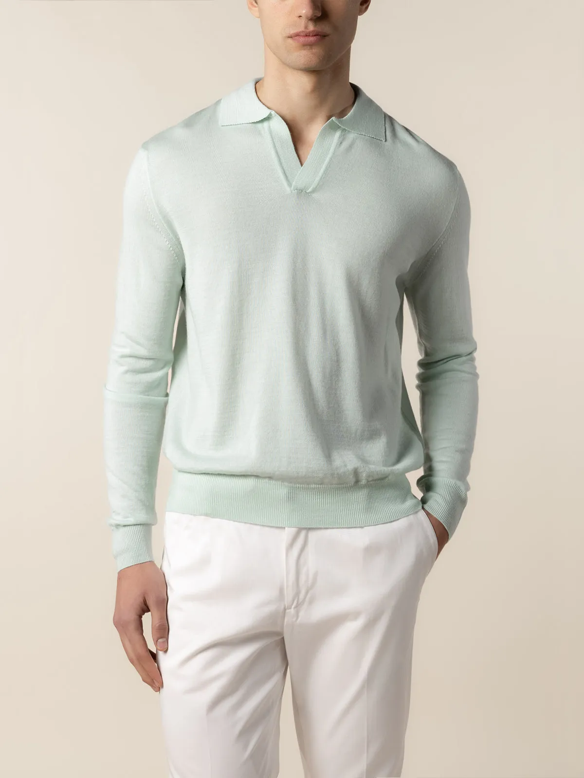 Extrafine Merino Buttonless Polo Light Green