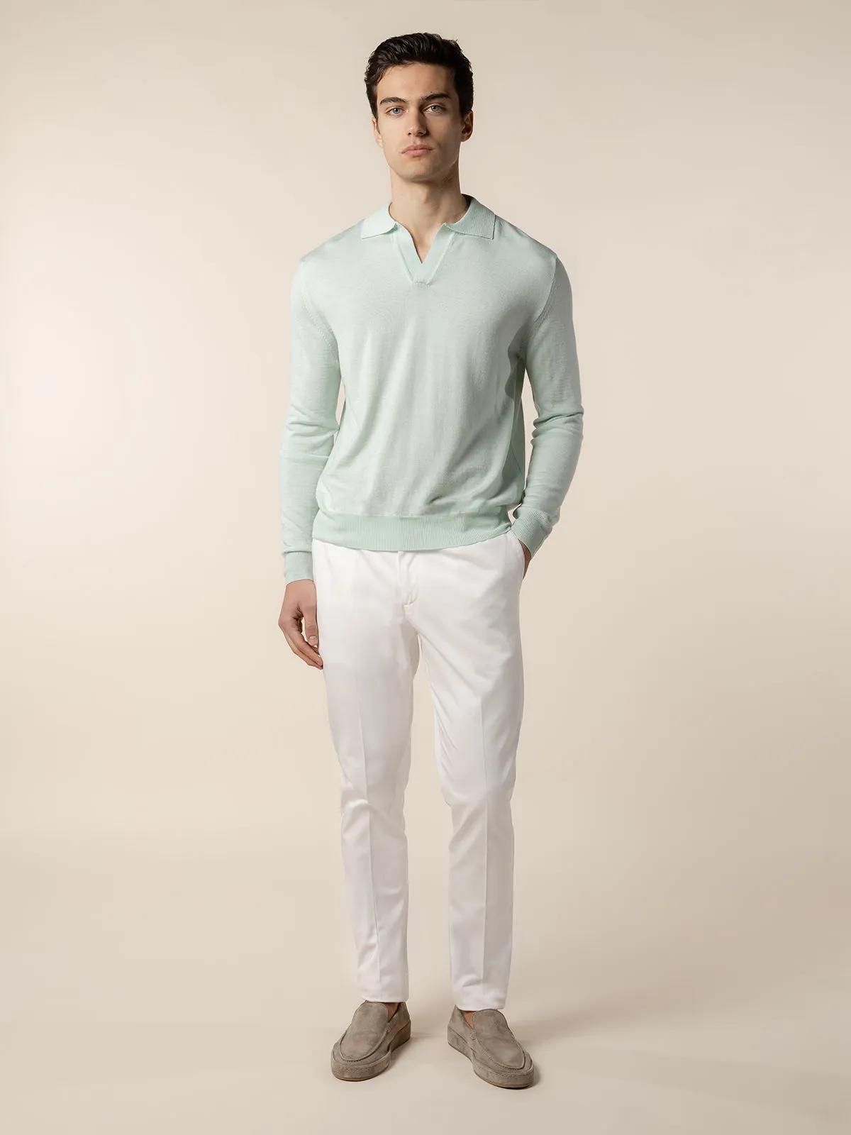 Extrafine Merino Buttonless Polo Light Green