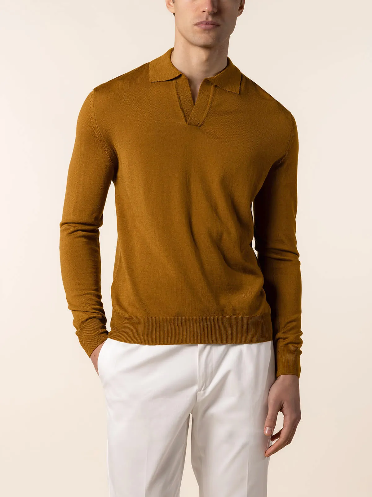 Extrafine Merino Buttonless Polo Saffron