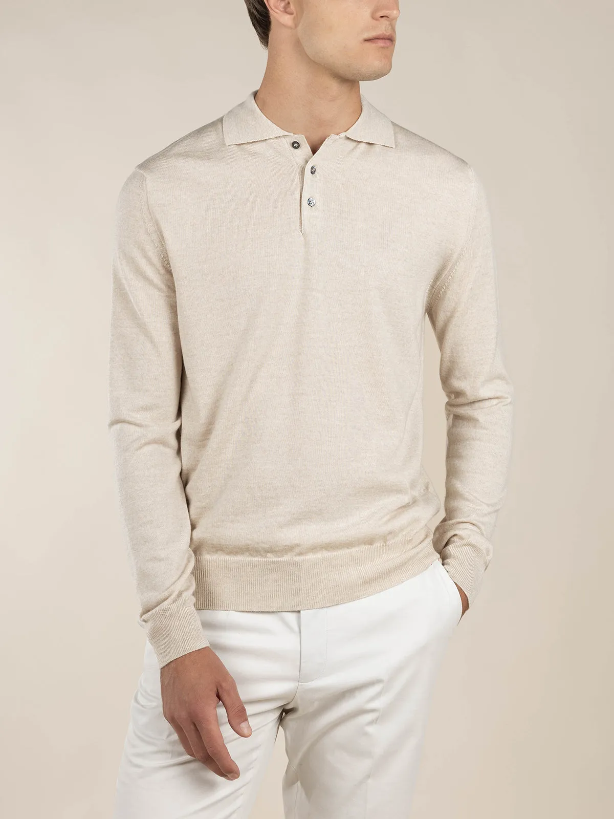 Extrafine Merino Polo Light Beige