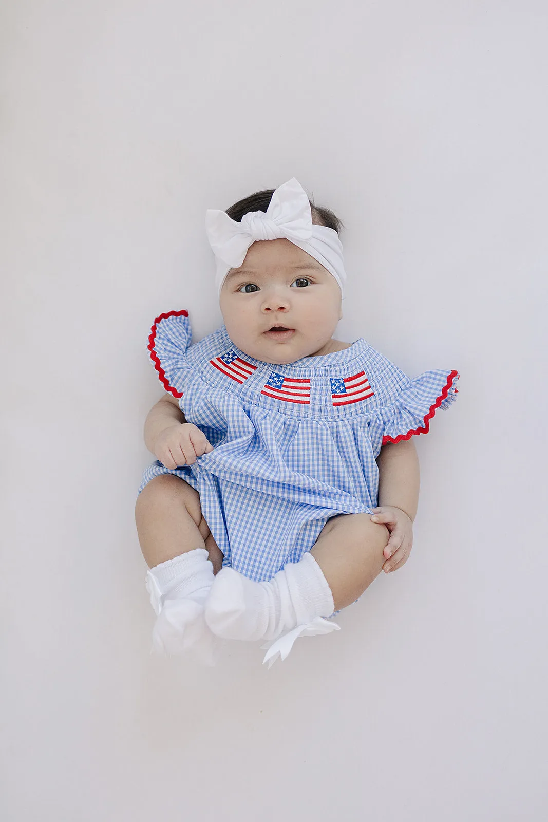 Flag Gingham Smocked Bubble Romper