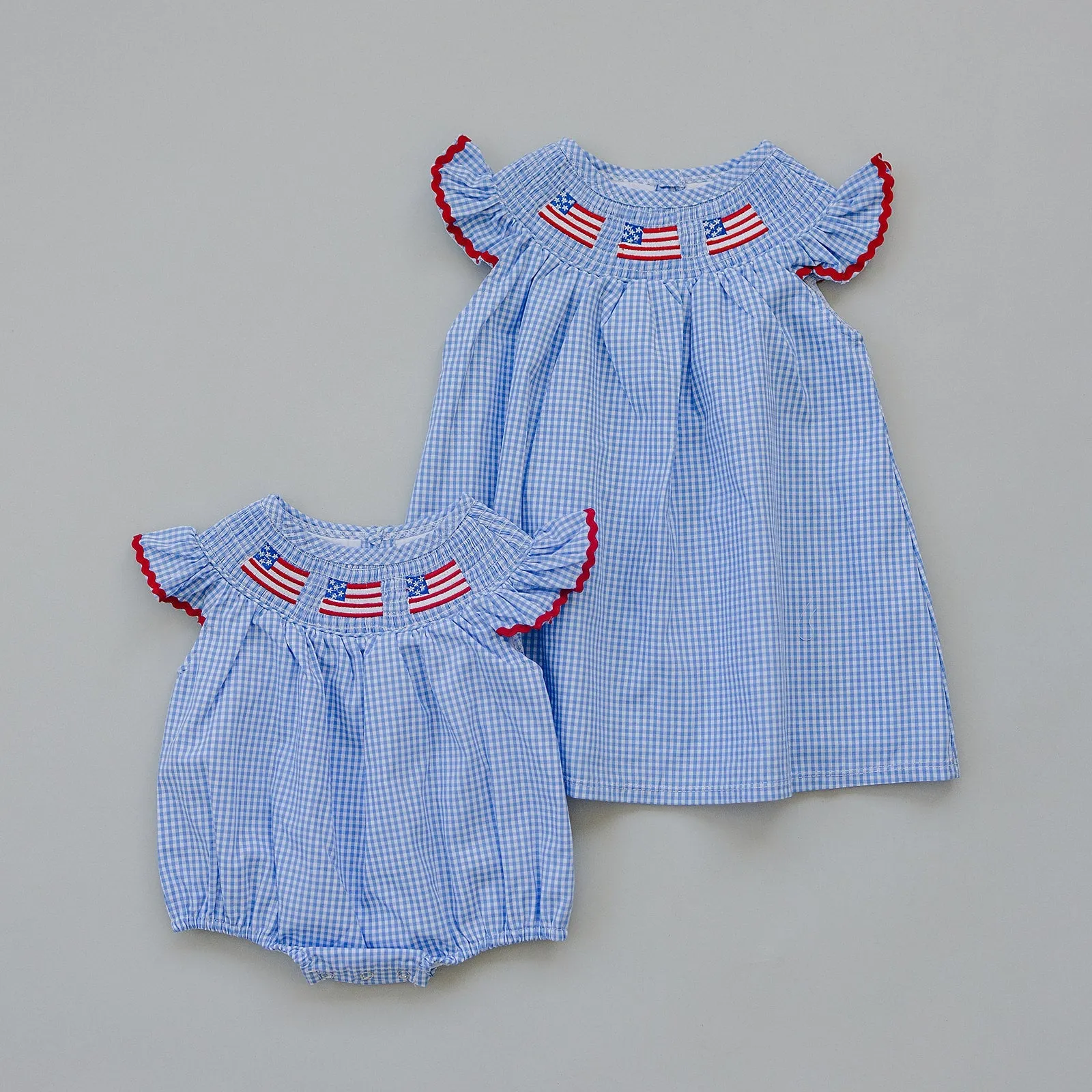 Flag Gingham Smocked Bubble Romper